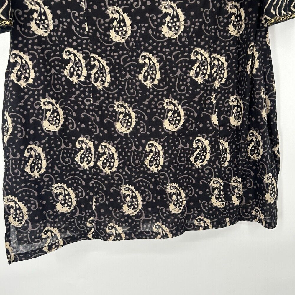 J Peterman Boho Tunic Top Black Gold Sequins Paisley Print 3/4 Sleeves Size S - Picture 10 of 12